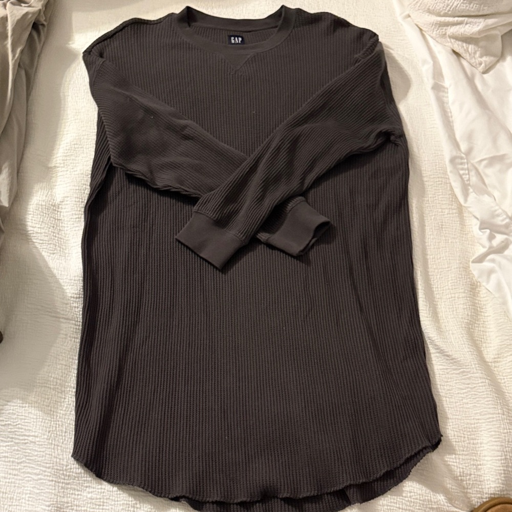 GAP Dark Gray Ribbed Long Sleeve Waffle knit top